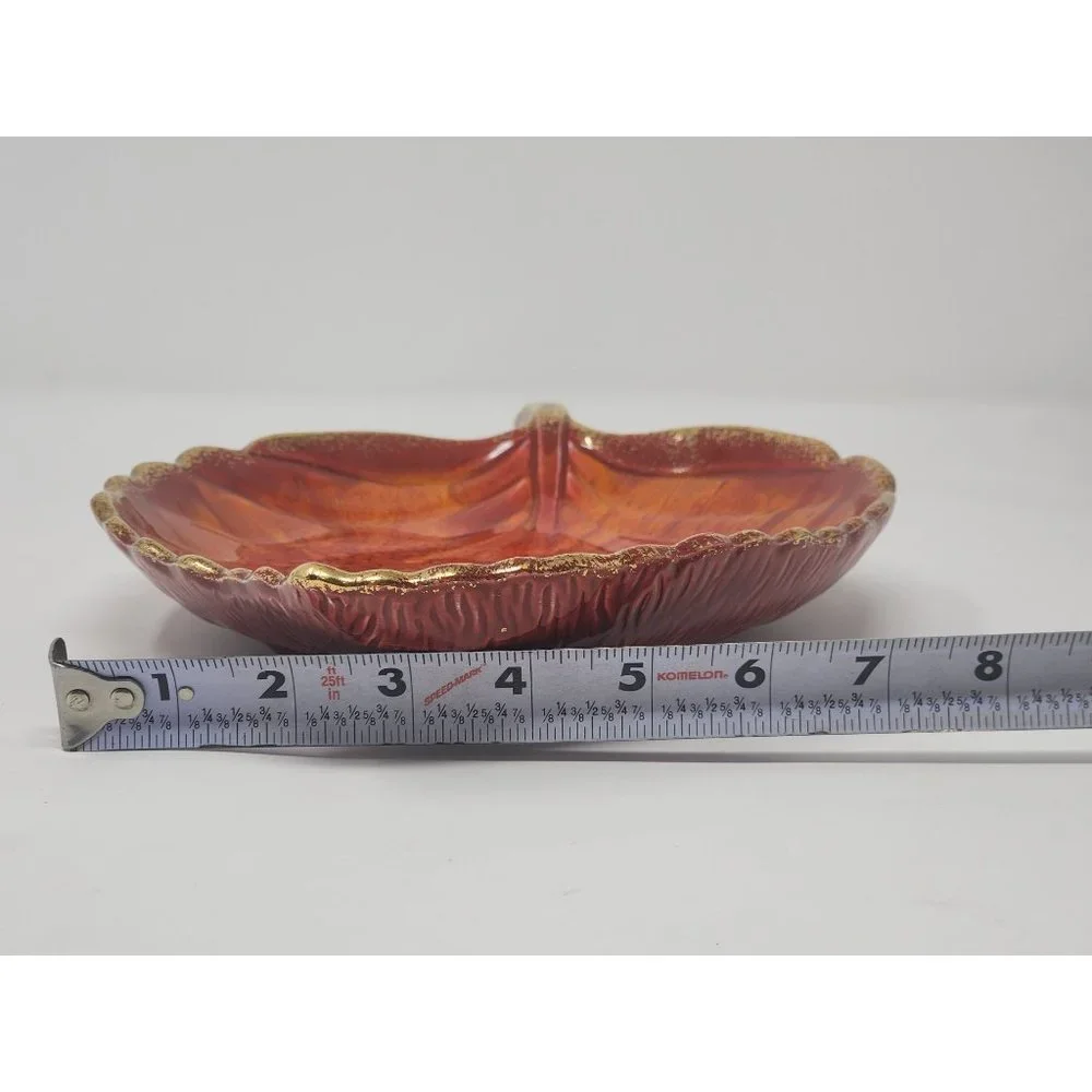 Ceramic‎ Dish Orange Leaf Shaped With Gold Trim Fall Colors - Picture 8 of 9